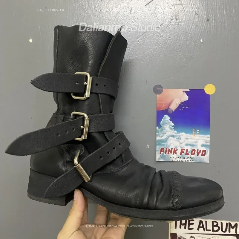 Vintage Fashion For Mens - Męskie buty motocyklowe ze skóry naturalnej,