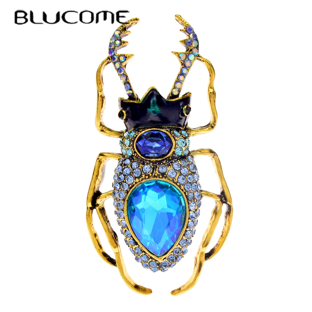 Vintage Fashion Bug - Blucome niebieski kryształowy chrząszcz broszki dla